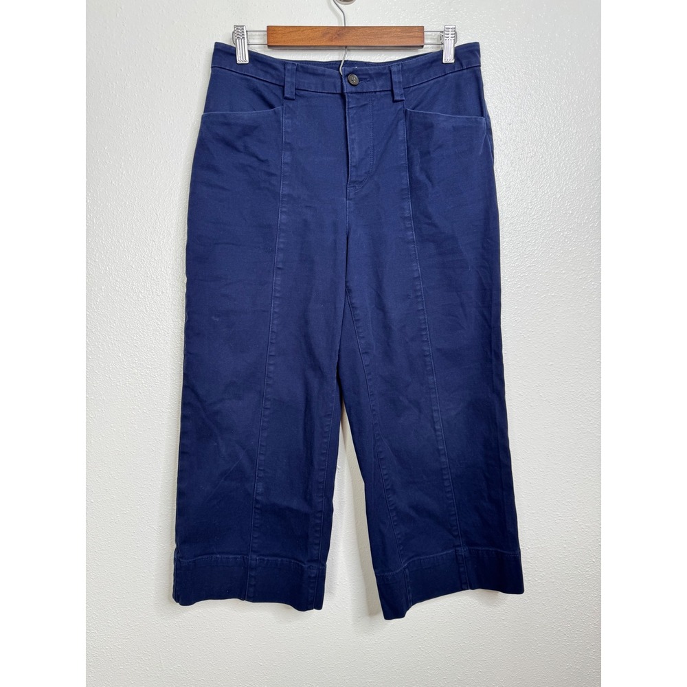 Duluth Trading Co Womens Navy Blue Wide Leg Crop Pants Size 8 Stretch Cotton